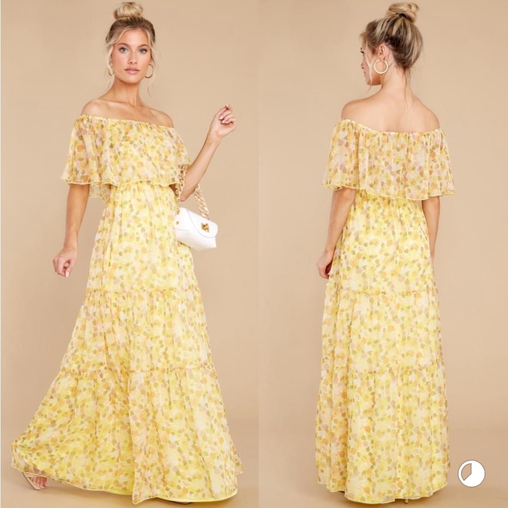 NWOT “Red Dress” size small Yellow printed Maxi dress